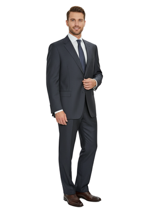 Canali Navy Pinstriped 100% Wool 2 Button Suit 52L