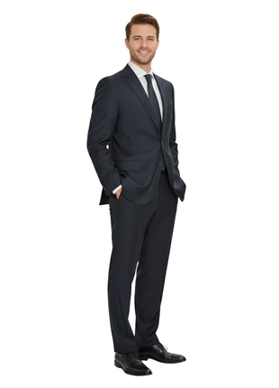 Canali Navy Tonal Pinstriped 100% Wool Suit 46R