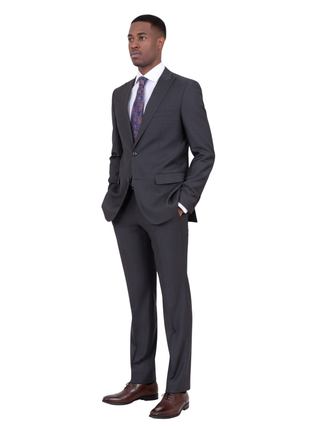 Hugo Boss The Fordham/central Charcoal Gray Pindot Wool Suit With Peak Lapels