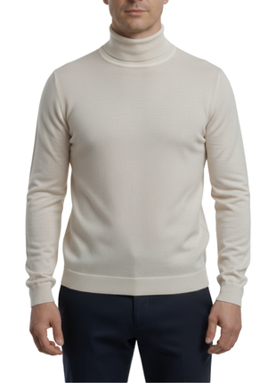 Men's Solid Oatmeal Pullover Cotton Blend Turtleneck Sweater