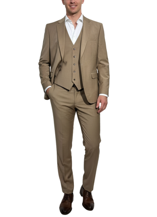 Cleo Luxor Desert Beige Regular Fit Wool Stretch 3 Piece Suit