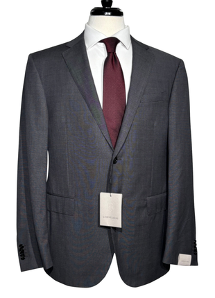 Corneliani Mens Charcoal Textured Fully-Canvassed Notch Lapels Classic Fit 2 Button Wool Suit - 42R - The Suit Depot