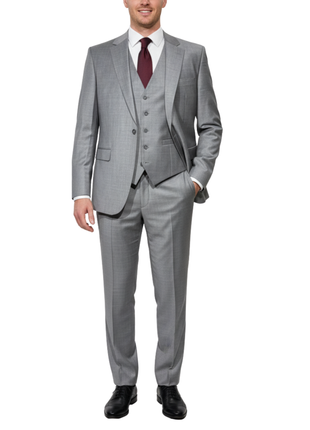 Cleo Luxor Ash Heather Gray Regular Fit Wool Stretch 3 Piece Suit