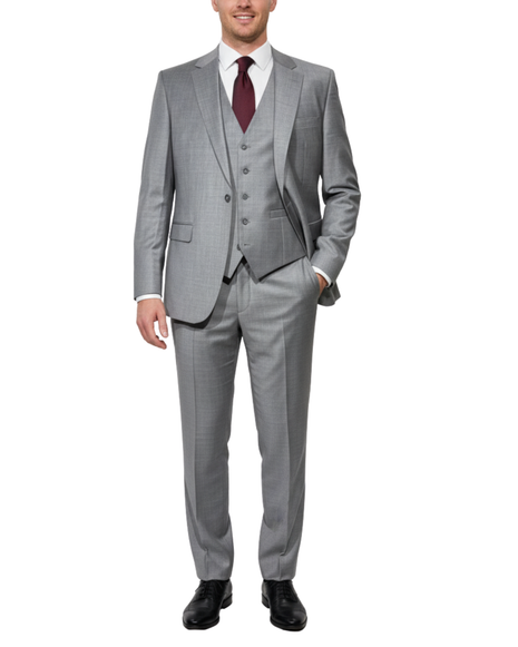 Cleo Luxor Ash Heather Gray Regular Fit Wool Stretch 3 Piece Suit