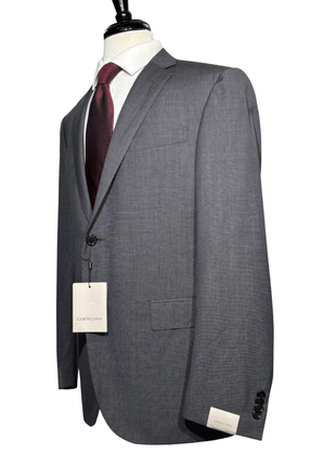 Corneliani Mens Charcoal Textured Fully-Canvassed Notch Lapels Classic Fit 2 Button Wool Suit - 42R - The Suit Depot