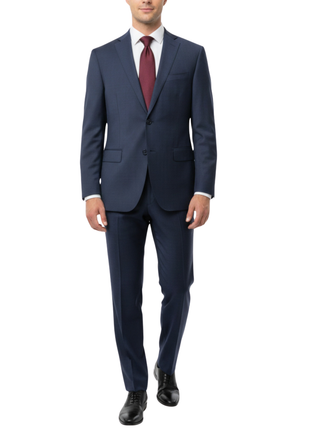 Corneliani Mens Blue Micro-Check Fully-Canvassed Notch Lapels Slim Fit 2 Button Wool Suit - 44R - The Suit Depot