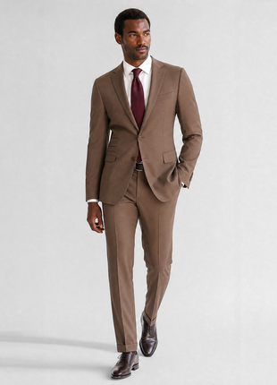 Ralph Lauren Purple Label Mens Solid Brown Notch Lapel Slim Fit 2-Button Wool Suit - 38L