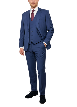 Cleo Luxor Indigo Blue Slim Fit Wool Stretch 3 Piece Suit