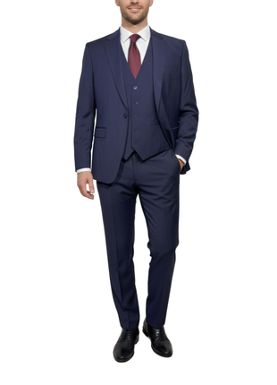 Cleo Luxor Blue Slim Fit Wool Stretch 3 Piece Suit