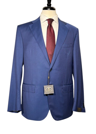 Corneliani Mens Solid Blue Fully-Canvassed Notch Lapels Classic Fit 2 Button Wool Suit - 42R - The Suit Depot