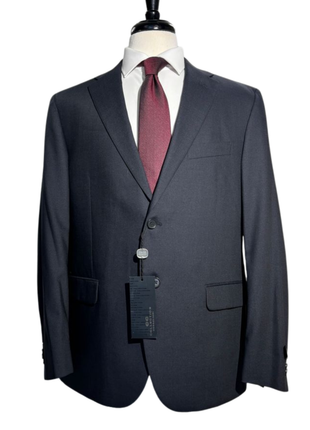 Corneliani Mens Solid Dark Charcoal Fully-Canvassed Notch Lapels Classic Fit 2 Button Wool Silk Suit - 44L - The Suit Depot
