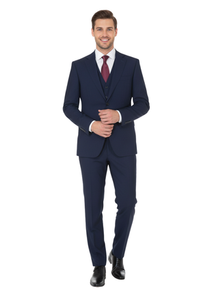 Canali 38R Drop 6 Solid Navy Blue 100% Wool Classic Fit 3 Piece Suit