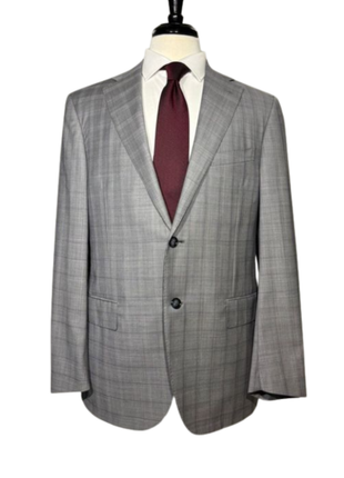 Corneliani Mens Gray Glen Plaid Fully-Canvassed Notch Lapels Classic Fit 2 Button Wool Suit - 40R - The Suit Depot