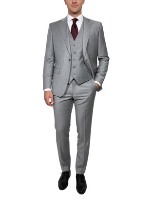 Cleo Luxor Ash Heather Gray Slim Fit Wool Stretch 3 Piece Suit