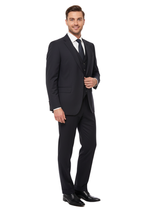Canali Solid Black 3-piece 1-button 100% Wool Suit 42R