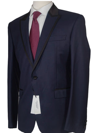 Versace Collection Mens Solid Navy Peak Lapel Classic Fit 1-Button Wool Tuxedo - 38R