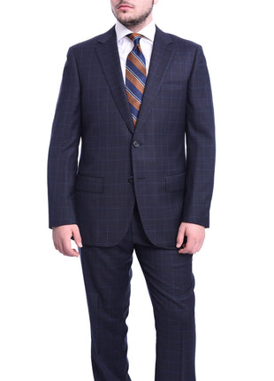 Napoli Classic Fit Blue Windowpane Plaid Half Canvassed Super 150s Wool Suit