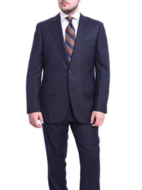 Thumbnail for Napoli Classic Fit Blue Windowpane Plaid Half Canvassed Super 150s Wool Suit