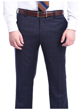 Napoli Classic Fit Blue Windowpane Plaid Half Canvassed Super 150s Wool Suit