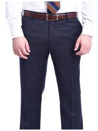 Thumbnail for Napoli Classic Fit Blue Windowpane Plaid Half Canvassed Super 150s Wool Suit