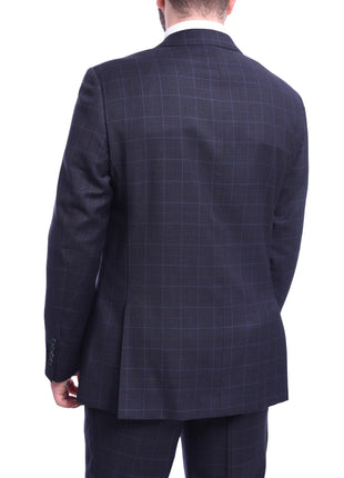 Napoli Classic Fit Blue Windowpane Plaid Half Canvassed Super 150s Wool Suit