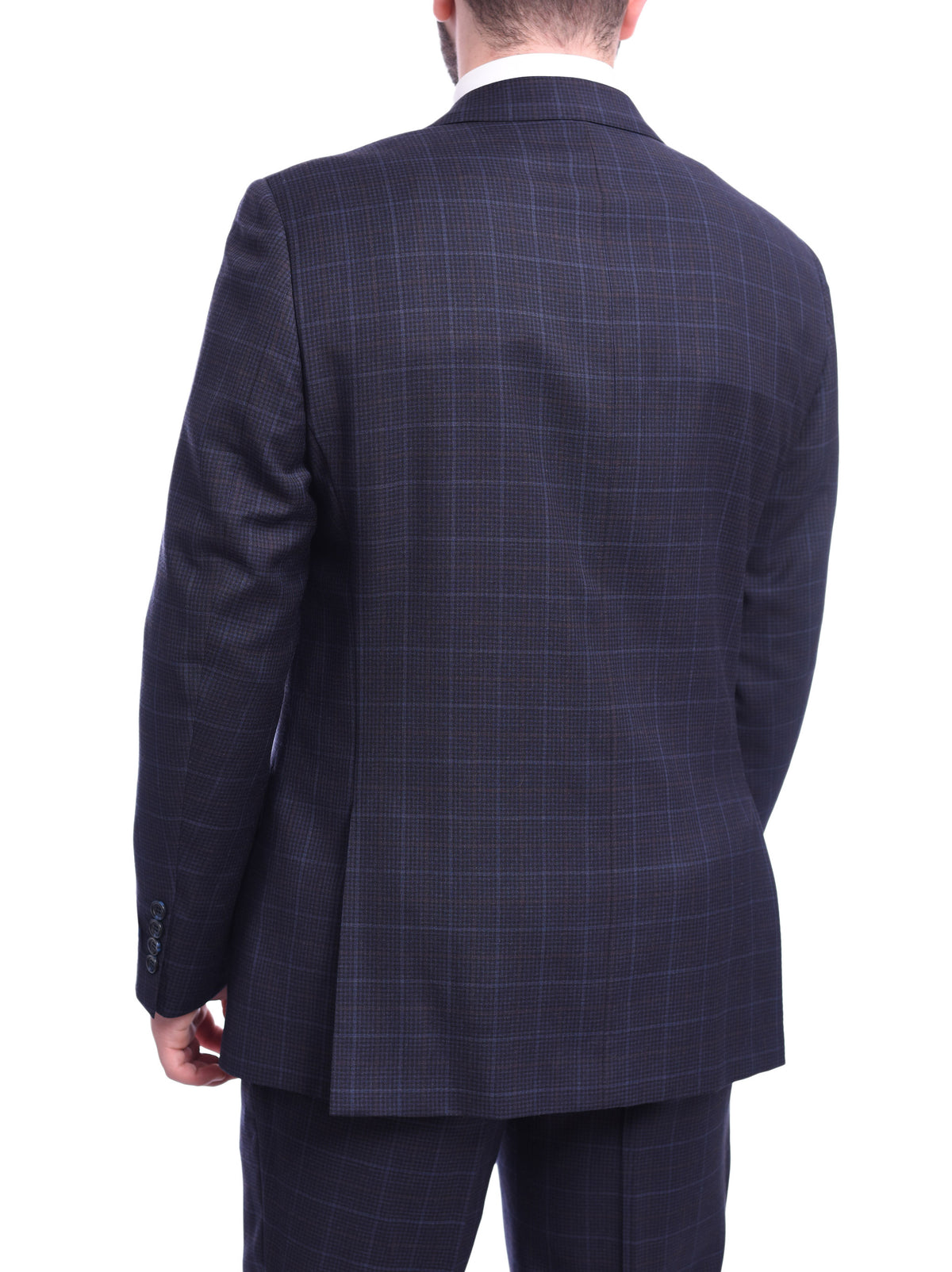 Napoli Classic Fit Blue Windowpane Plaid Half Canvassed Super 150s Wool Suit