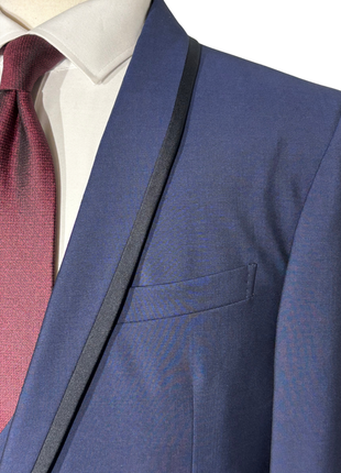 Corneliani Mens Blue With Black Trim Fully-Canvassed Shawl Lapel Slim Fit 3-Piece Wool Mohair Tuxedo - 44R