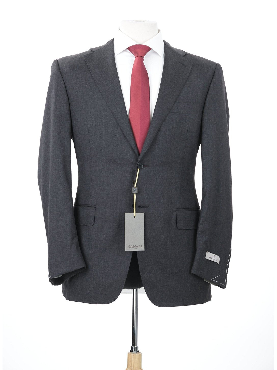 Canali 1934 Traje de 2 piezas 100% lana gris carbón sólido 44L Drop 7 para hombre