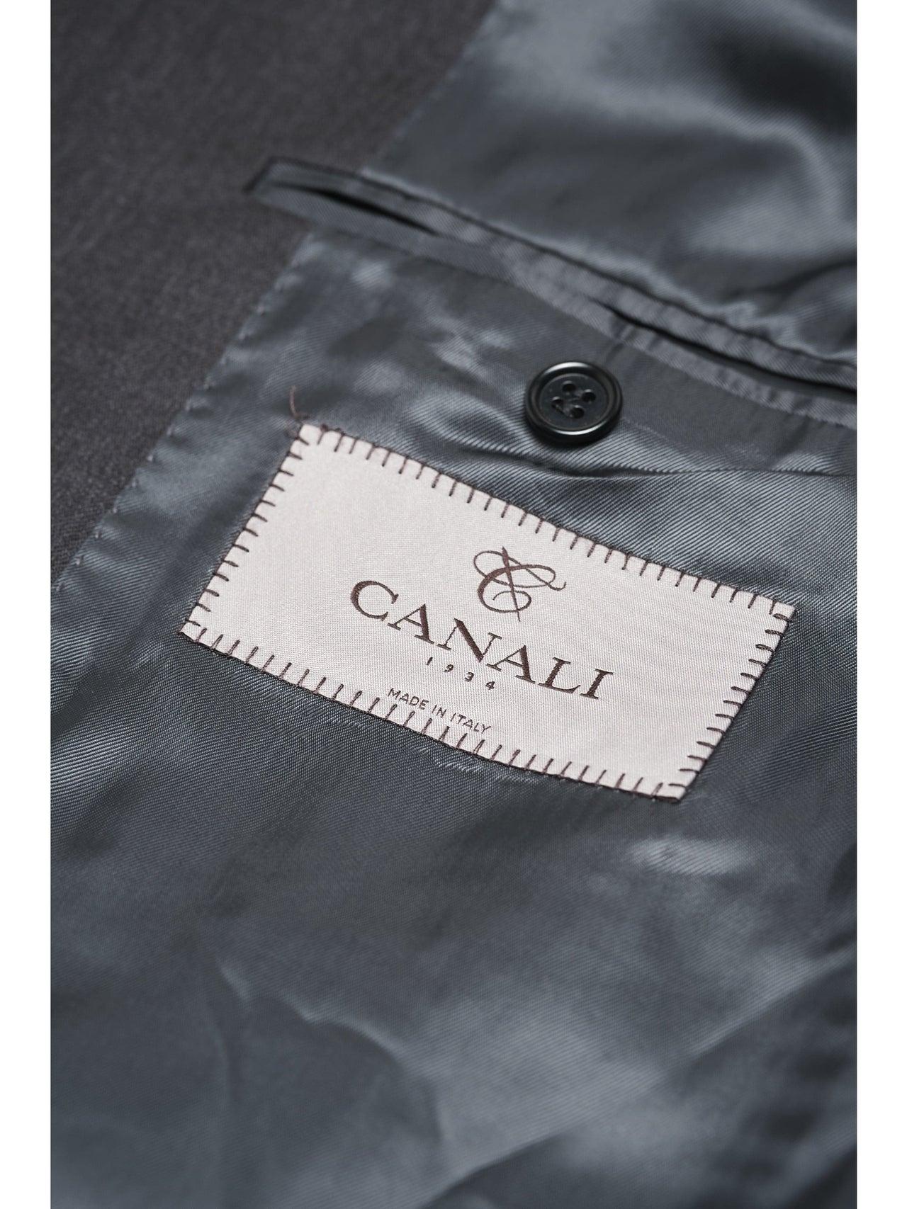 Canali 1934 Traje de 2 piezas 100% lana gris carbón sólido 44L Drop 7 para hombre