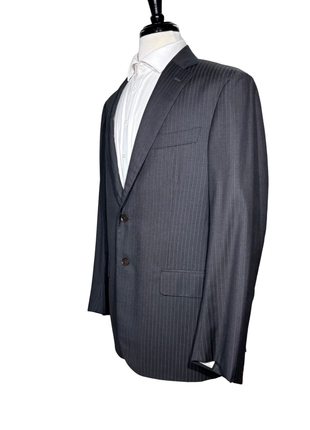 Isaia Mens Charcoal Gray Pinstripe Fully-Canvassed Notch Lapel Slim Fit 2-Button Wool Suit - 44L