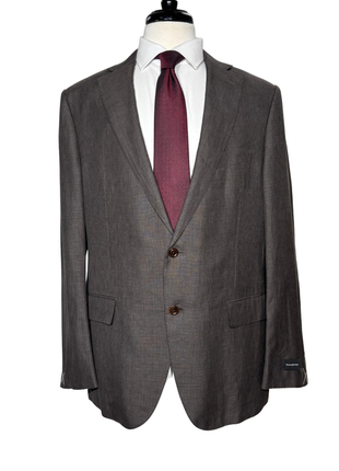 Ermenegildo Zegna Mens Gray Houndstooth Fully-Canvassed Notch Lapel Slim Fit 2-Button Linen Blend Suit - 44R