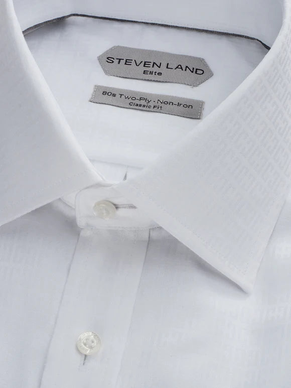 Steven Land Mens White Classic Fit Spread Collar French Cuff 100% Cotton Dress Shirt