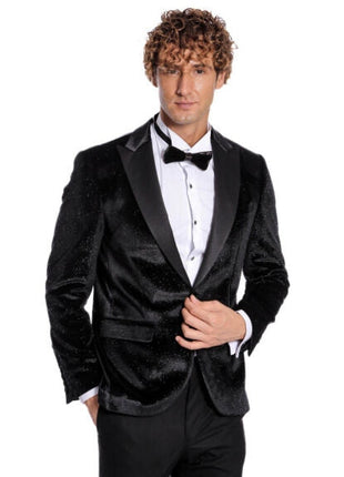 Wessi Mens Black Slim Fit Tuxedo Prom Jacket Blazer With Satin Peak Lapels