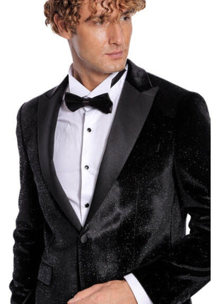 Wessi Mens Black Slim Fit Tuxedo Prom Jacket Blazer With Satin Peak Lapels