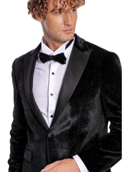 Wessi Mens Black Slim Fit Tuxedo Prom Jacket Blazer With Satin Peak Lapels