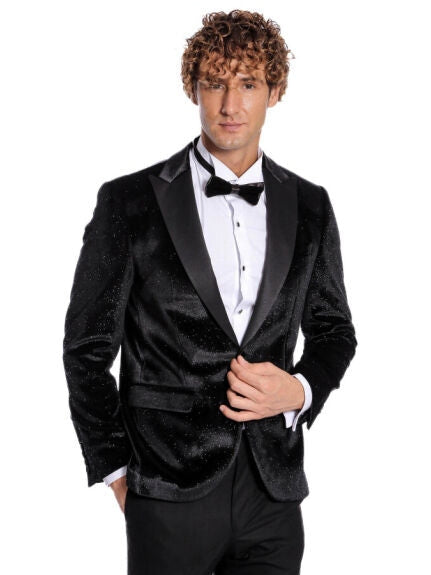 Wessi Mens Black Slim Fit Tuxedo Prom Jacket Blazer With Satin Peak Lapels