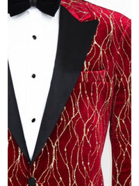 Thumbnail for Wessi Mens Red & Gold Classic Fit Tuxedo Prom Jacket With Black Peak Lapels