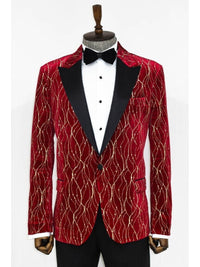 Thumbnail for Wessi Mens Red & Gold Classic Fit Tuxedo Prom Jacket With Black Peak Lapels