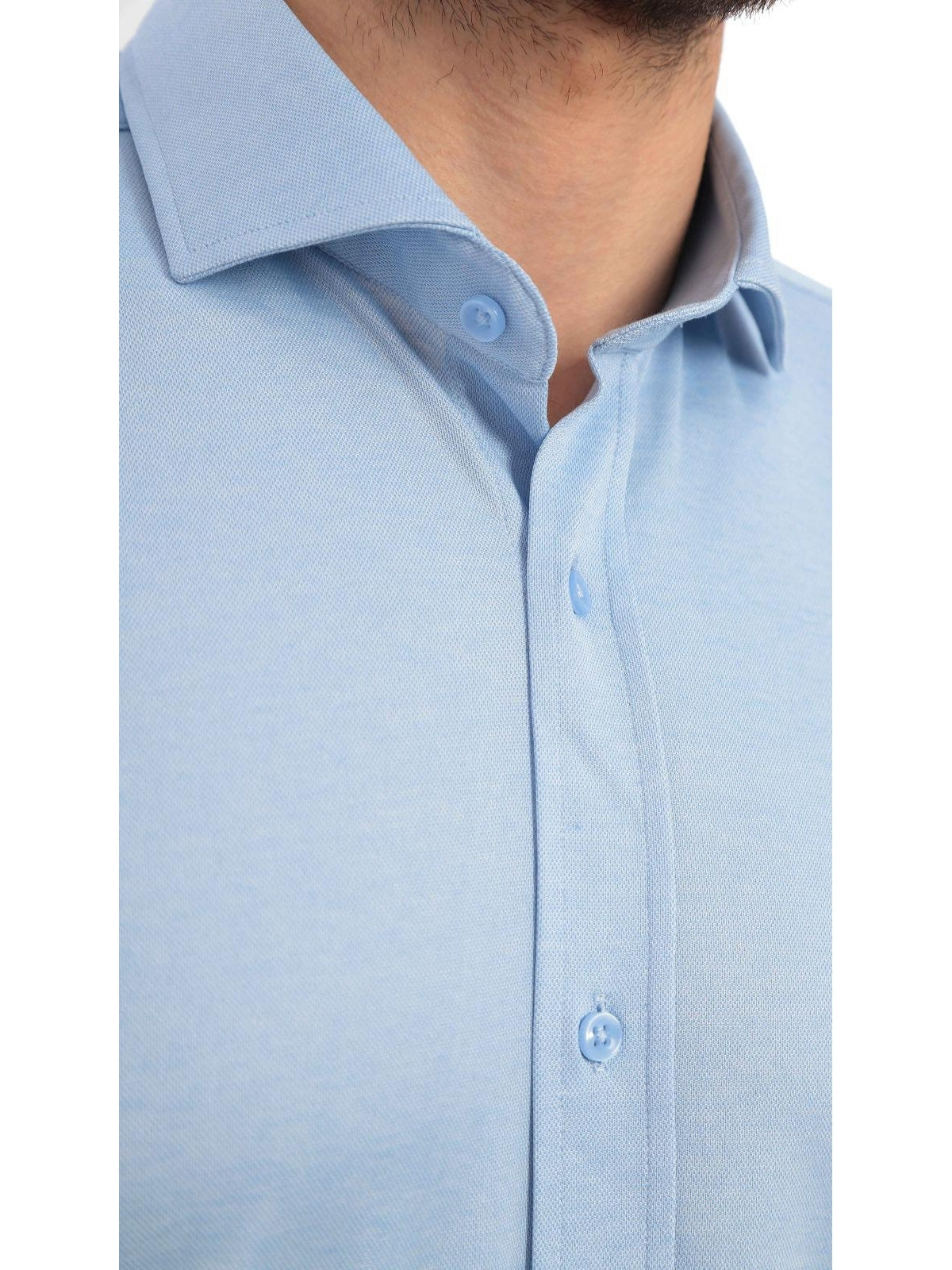 Enzo Liberti Camisa de vestir de punto 100% algodón azul claro para hombre