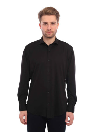 Enzo Liberti Mens Solid Black Modern Fit 100% Cotton Jersey Dress Shirt