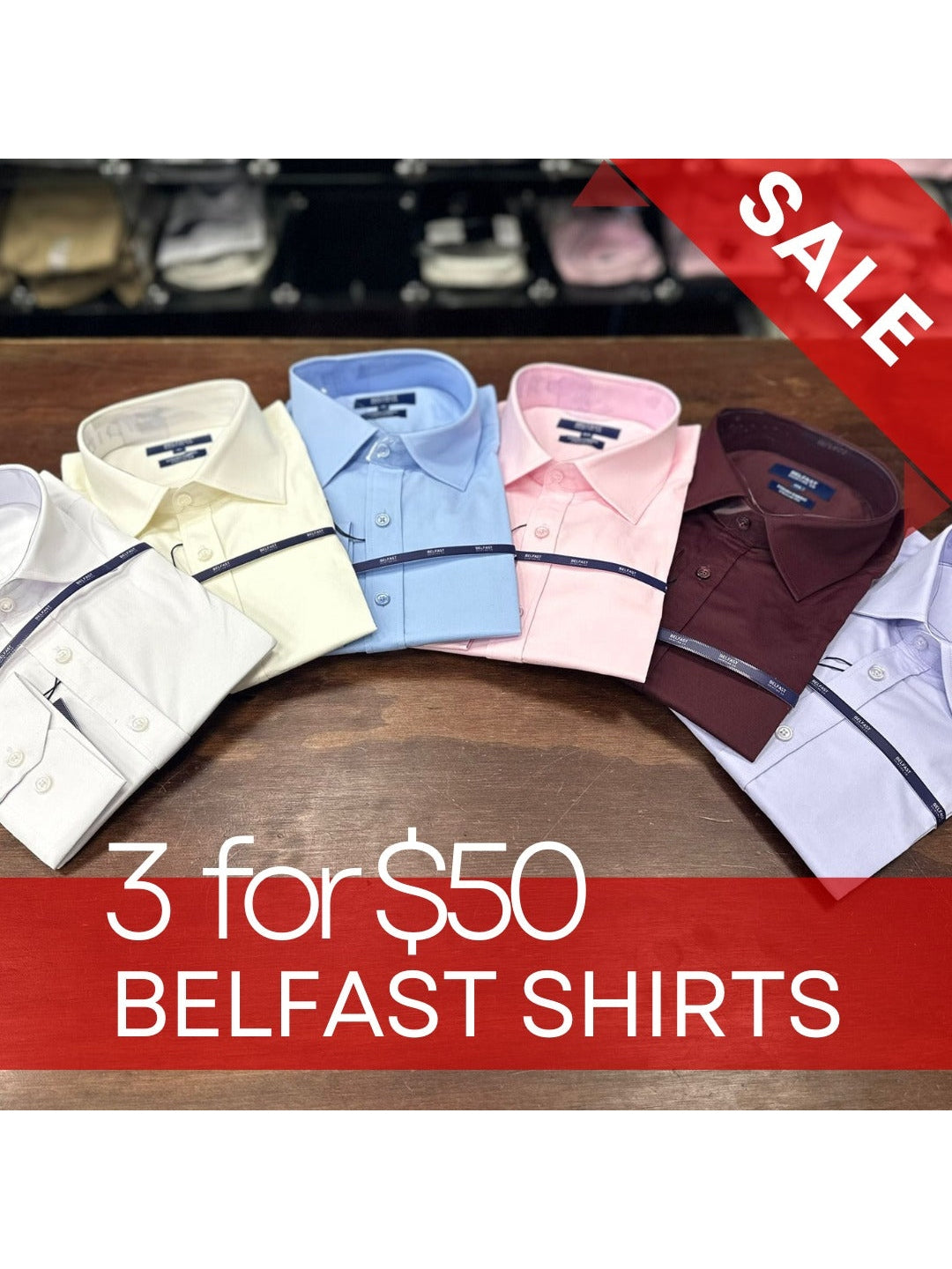 Compre 3 camisas Belfast Shirting por $ 50 