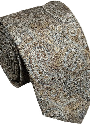 Premium Silk Mens Taupe Paisley Silk Hand-Made Tie