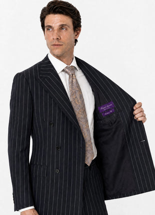 Ralph Lauren Purple Label Black Pinstripe 100% Wool Classic Fit 2-Button Suit 38R