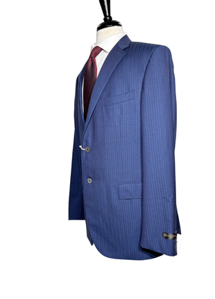 Corneliani Mens Blue Pinstripe Fully-Canvassed Notch Lapels Classic Fit 2 Button Wool Suit - 44L