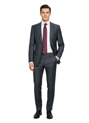 Sample Production Gray & Black Diamond Weave Notch Lapel Classic Fit 2-Button Wool Suit - 36R