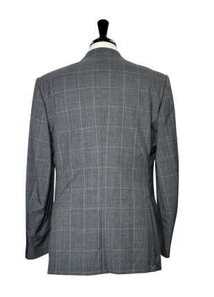Corneliani Mens Gray Windowpane Fully-Canvassed Notch Lapels Classic Fit 2 Button Wool Suit - 40R