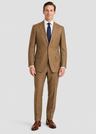 Sartoria Partenopea Camel Brown Textured Notch Lapel Classic Fit 2-Button Suit - 40L