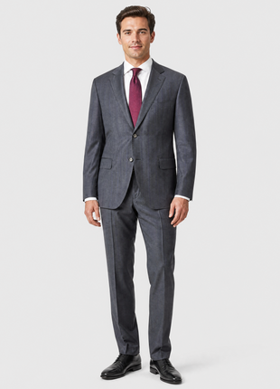 Isaia Mens Charcoal Pinstripe Notch Lapel Classic Fit 2-Button AquaSpider 160s Wool Suit - 48R