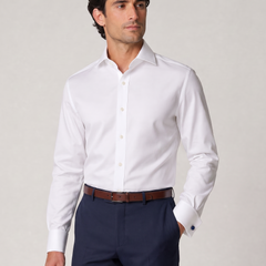Christopher Morris Solid White Slim Fit Cotton Spread Collar Non-Iron French Cuff Dress Shirt - The Suit Depot
