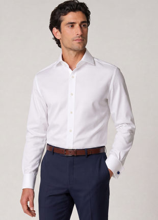 Christopher Morris Solid White Slim Fit Cotton Spread Collar Non-Iron French Cuff Dress Shirt - The Suit Depot